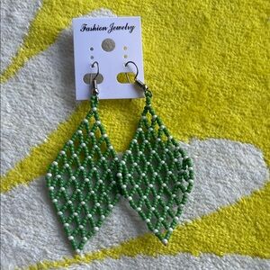 Green Beaded Dangle Earrings